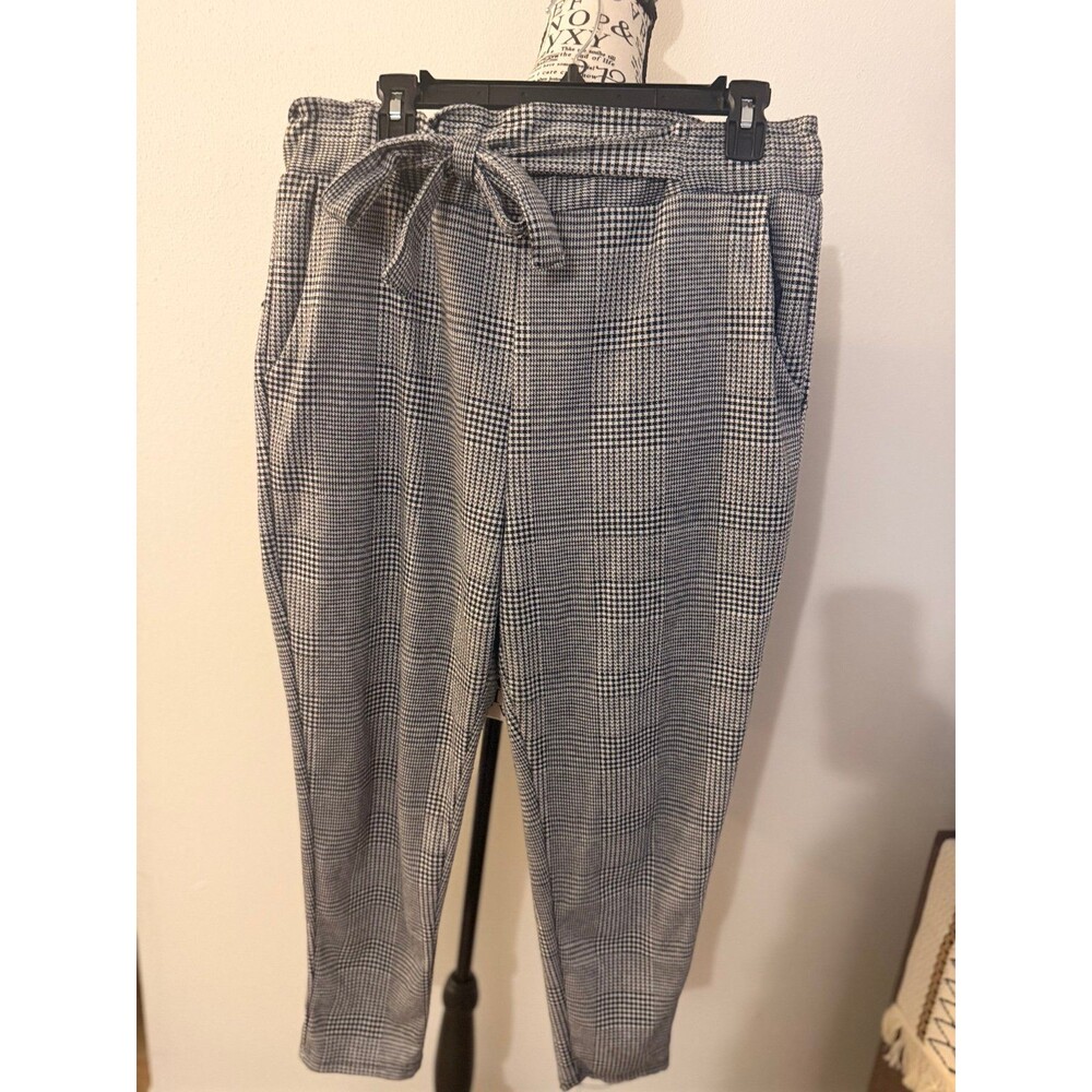 SOHO APPAREL boho contemporary minimalist Plaid Paperbag Waist Pants XL